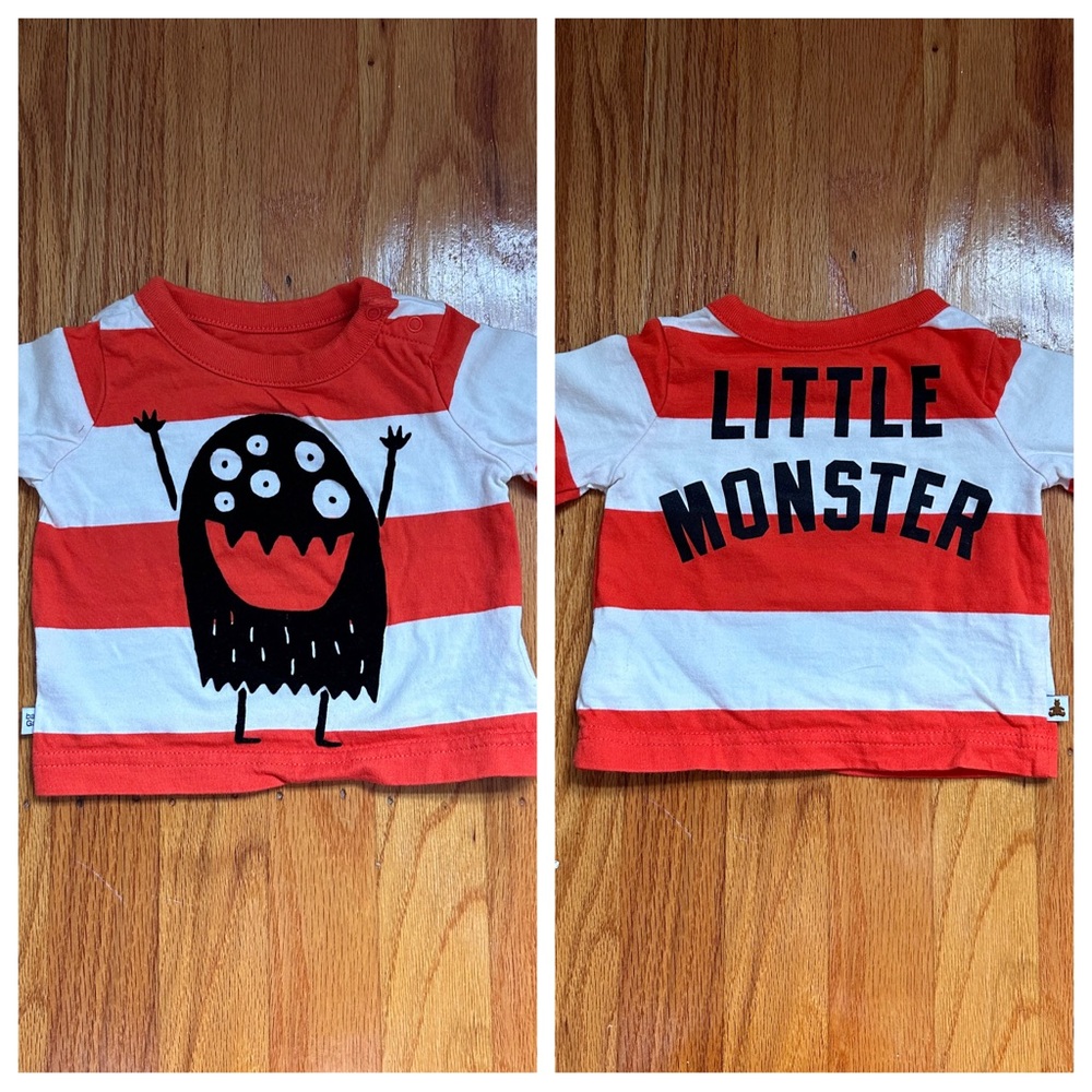 Baby Gap Little Monster Halloween Long Sleeve Tee - Orange White Stripe 0 - 3